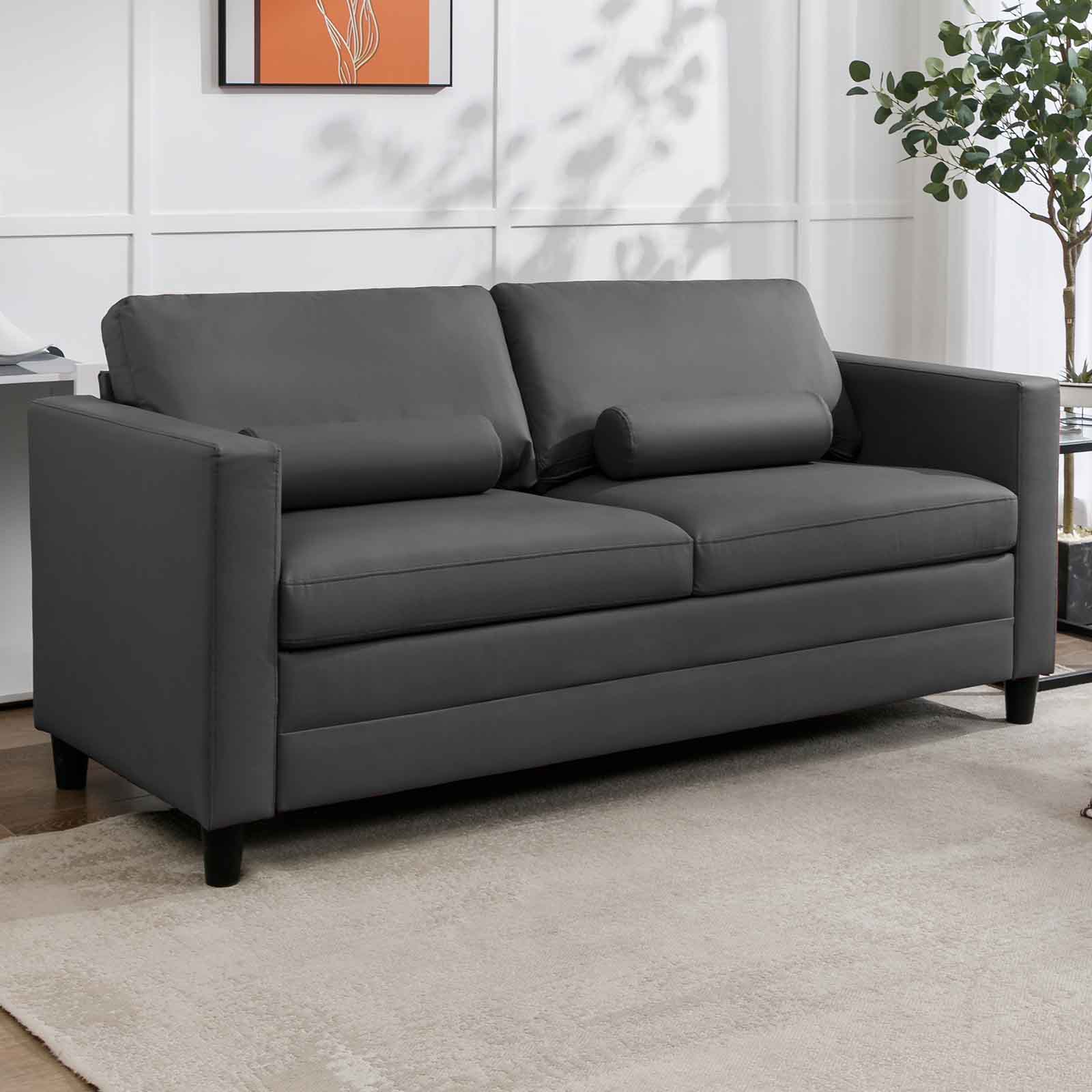 CECER Pull Out Sofa Bed, Convertible Sleeper Sofa, 2-in-1 Full Size Couch Bed with Fold Out Mattress, Leather Loveseat Daybed Futon Sofa Bed for Living Room Guestroom Office Apartment - Dark Grey