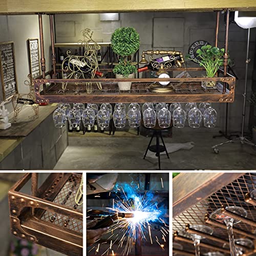 Hanging Wine Glass Rack, Industrial Vintage Metal Bar Wine Glass Hanging Rack,Coppery Wall-Mounted Wine Glass Rack Perfect for Bar Cafe Kitchen,Bronze,80x35cm The New Fashionable