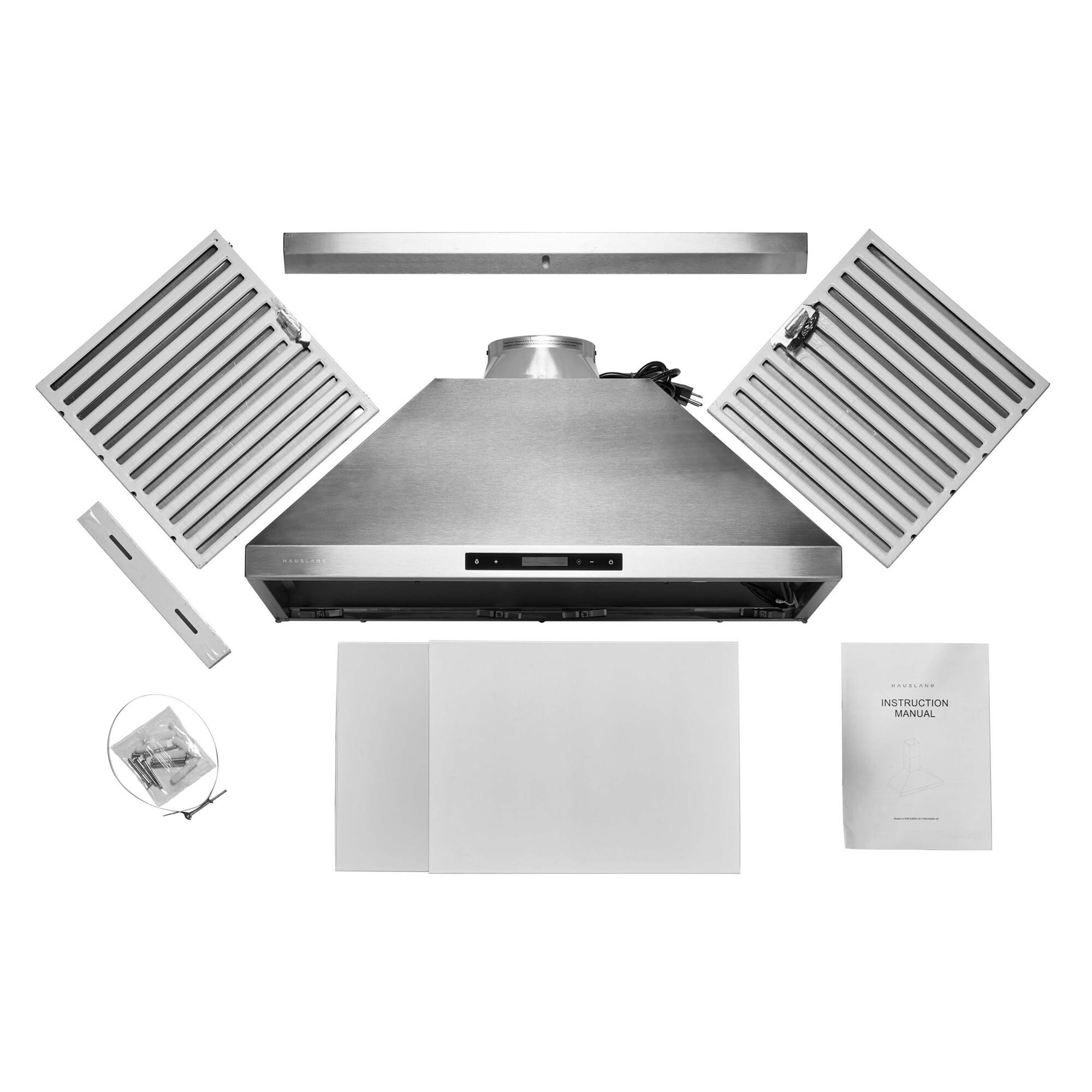 Hauslane WM-538 Wall Mount Range Hood, 3 Speeds, LED, Baffle Filters, Convertible, Stainless Steel