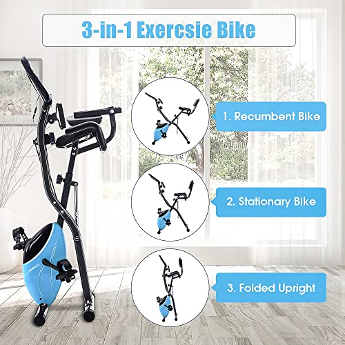 Merax Workout Bike For Home - 2 In 1 Recumbent Exercise Bike and Upright Indoor Cycling Bike Positions, 16 Level Magnetic Resistance Exercise Bike, Foldable Stationary Bike Machine, Fitness Bike