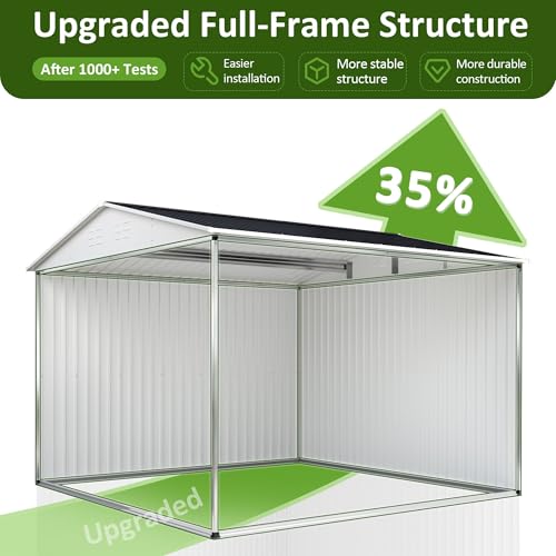 10x10 FT Outdoor Storage Shed, Metal Garden Tool Shed with Updated Frame Structure, Lockable Doors and Windows, Ideal for Backyard Garden Patio Lawn, Grey