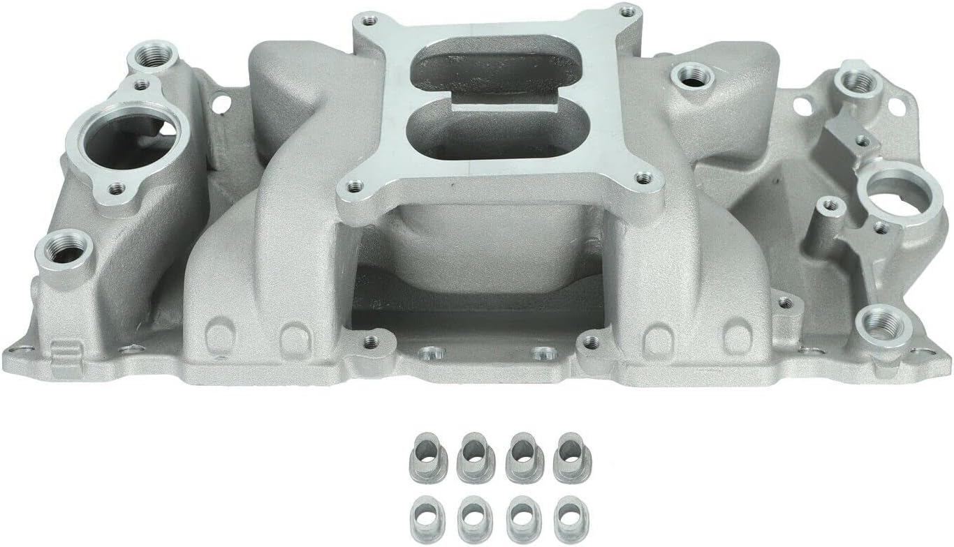 Small Block Chevy Dual Plane Air Gap Satin Aluminum Intake 1500-5500 RPM SBC 350 400