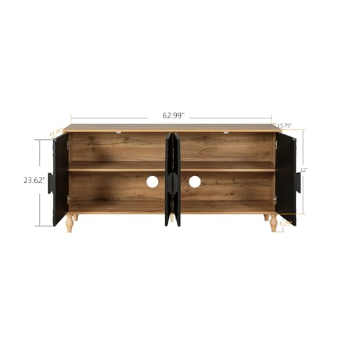 Sideboard Buffet Credenzas for Living Room, 63" Entryway Table with Storage Accent Cabinet, Carved Flowers Doors & Wire Holes