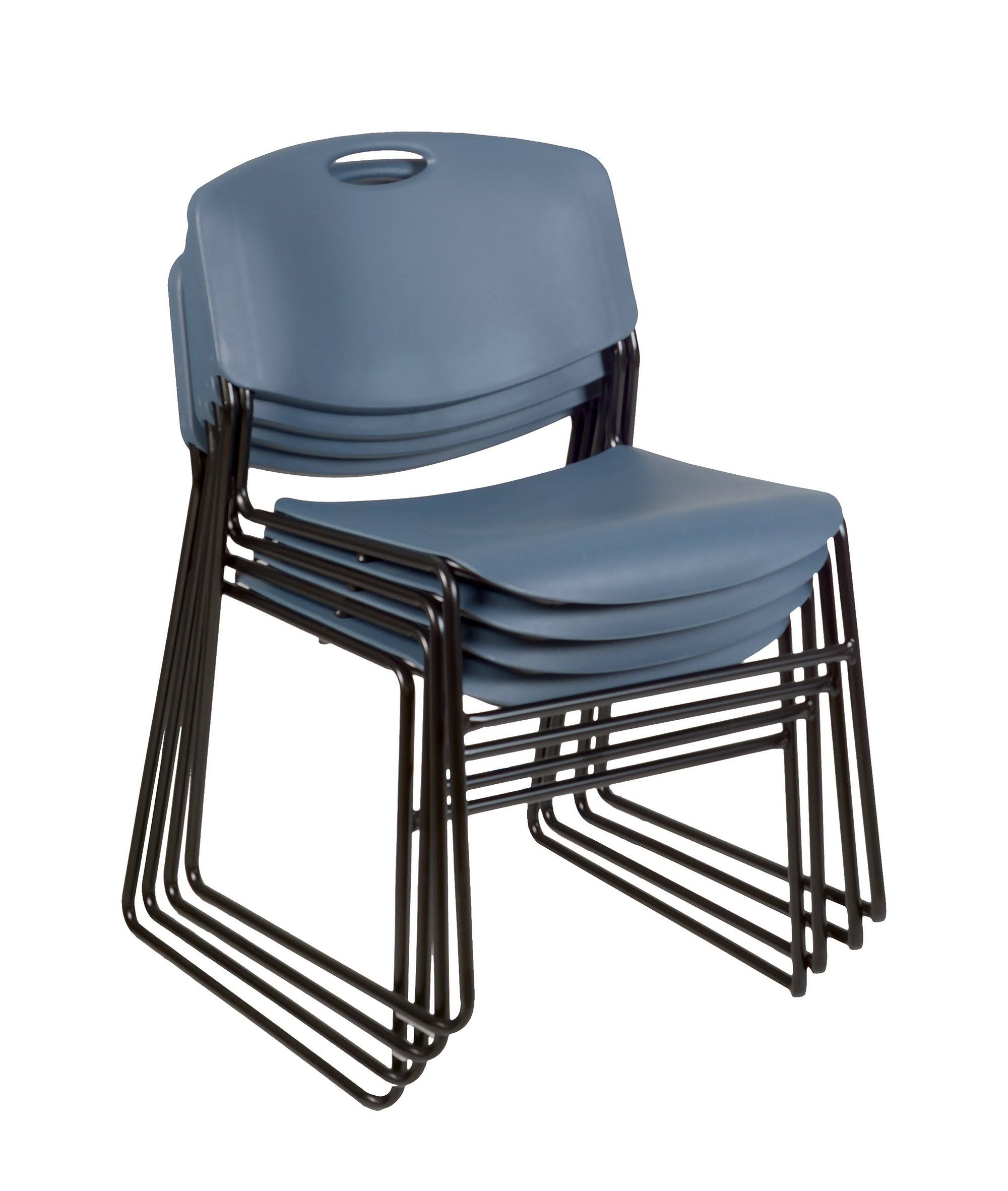 Regency Kee 42x22 Round Breakroom Table- Beige/ Chrome u0026 4 Zeng Stack Chairs- Blue