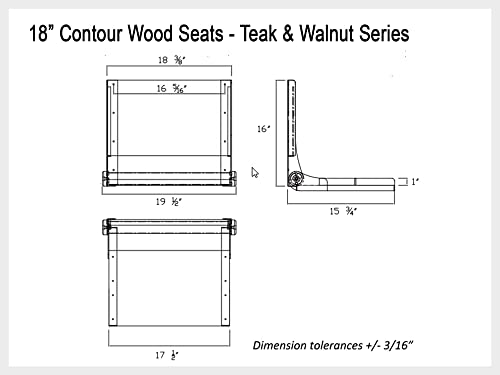 Teak Shower Seat - Type 304 Stainless Steel/Contoured 1" Natural Wood Slats/ADA Folding Wall Mount Bench/Matte Black / 18" x 16"