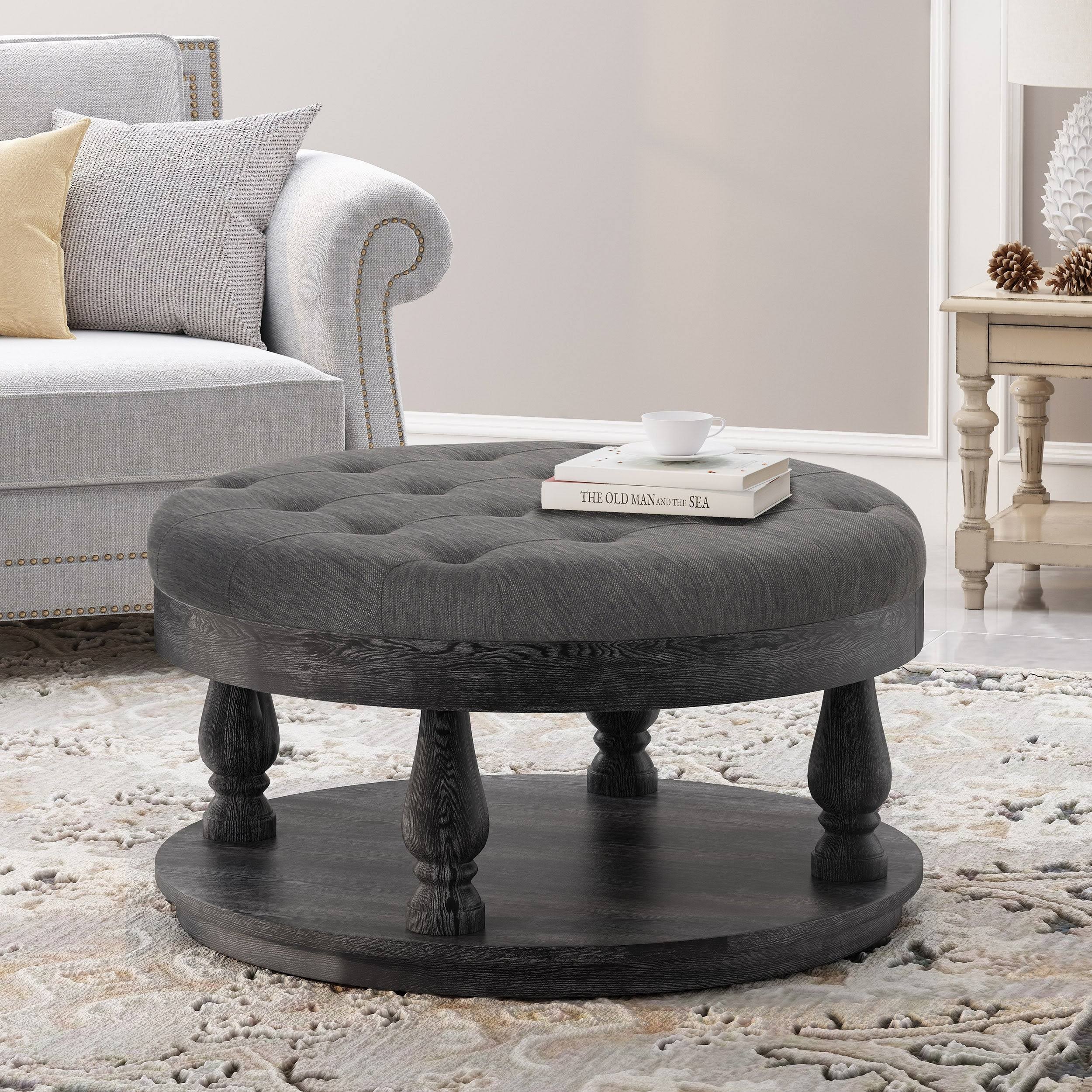 Christopher Knight Home Francis Contemporary Fabric Round Ottoman, Charcoal and Gray