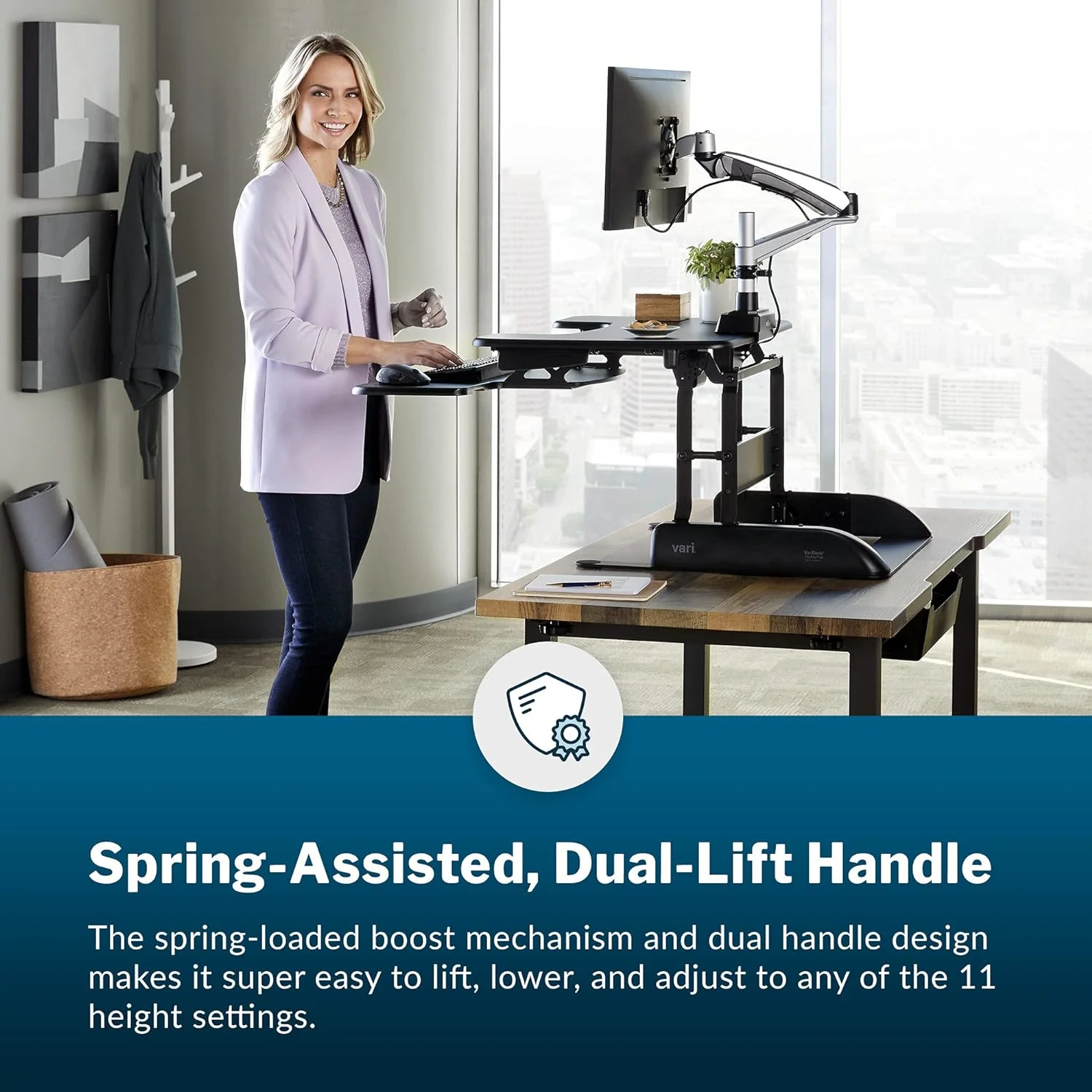 Vari 30" VariDesk ProPlus Two-Tier Height Adjustable Standing Desk Converter & Monitor Riser, Black