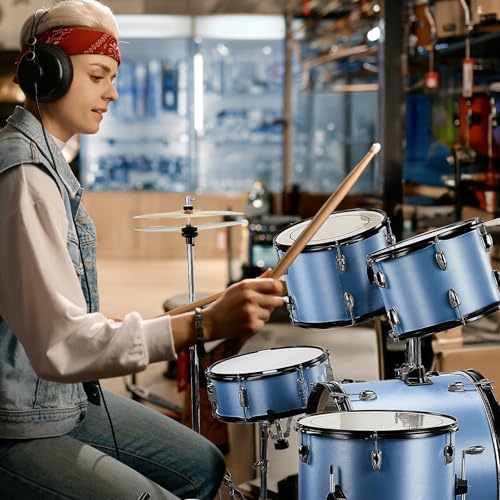 Ktaxon 22 Inch Adult Drum Set, 5-Piece Full-Size Drums Kit with Cymbal Stands, Hi-hat Stand, Sticks, Drum Pedal, Stool & Floor Tom for Beginner Teens Student (Blue)