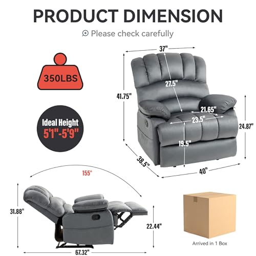 40'' Wide Manual Recliner Chair, Adjustable Angle Home Theater Seating, Oversized Fabric Sleeper Chair with Footrest, Lounge Lazy Sofa Reading Arm Chair for Living Room Lounge (Yellow)
