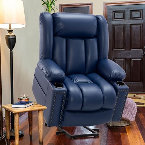Large Power Lift Chairs Recliners for Elderly with Heated and Massage, Overstuffed Adjustable Lift Chairs, 3 Positions, Breathable Leather, USB-A and USB-C, Cup Holder, Side Pocket Dark Brown