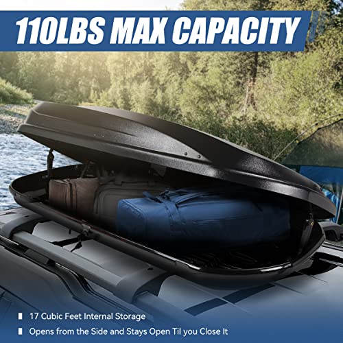 Auto Dynasty Hard Shell Roof Top Mount Car Storage Travel Luggage Box Cargo Carrier, 53 (L) x 34 (W) x 15 (H) Inches, Capacity 110 Pounds, 11 Cubic Feet (Tool-Free Install), Glossy Black Finish