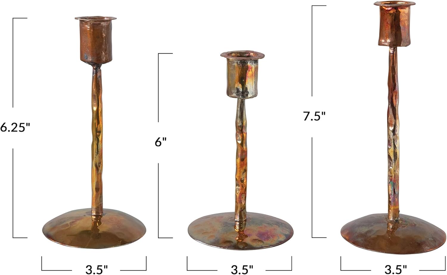 Creative Co-Op Traditional Metal Taper, Set of 3 Sizes Candle Holder, Burnt Copper, 3