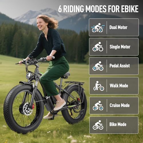 Dual Motor Ebike,37MPH Fast Electric Bike Peak 3000W/5000W 23AH Ebike for Adults UL Certified Battery Commuting Electric Bicycle 87 Miles Long Range 7-Speed 26" Fat Tire Full Suspension E Bike