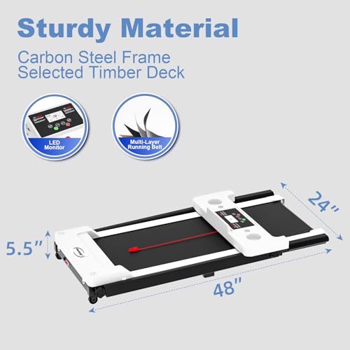 Juturna Portable Folding Treadmill, 3.0 HP Foldable Compact Treadmill for Home Office with 300 LBS Capacity, Walking Running Exercise Treadmill with LED Display White