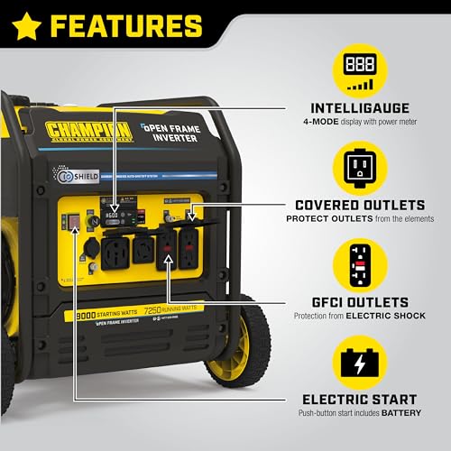 Champion Power Equipment 9000-Watt Electric Start Tri Fuel Home Backup Portable Open Frame Inverter Generator with Quiet Technology and CO Shield