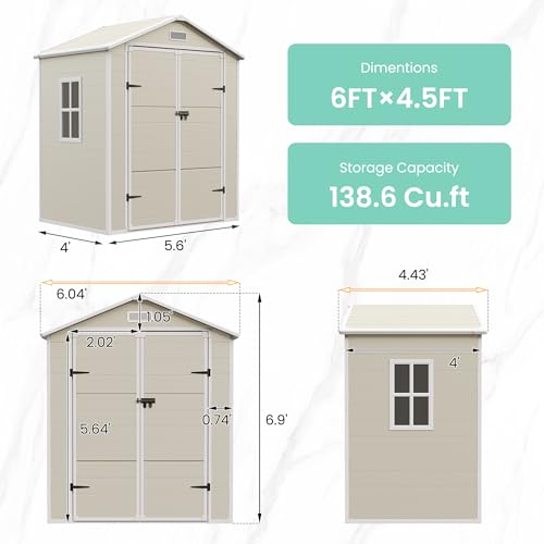 UDPATIO Outdoor Resin Storage Shed 6x4.5 FT, Plastic Garden Shed for Bike, Garbage Can, Tool, Outside Sheds with Lockable Door for Backyard, Patio, Lawn, Grey & White
