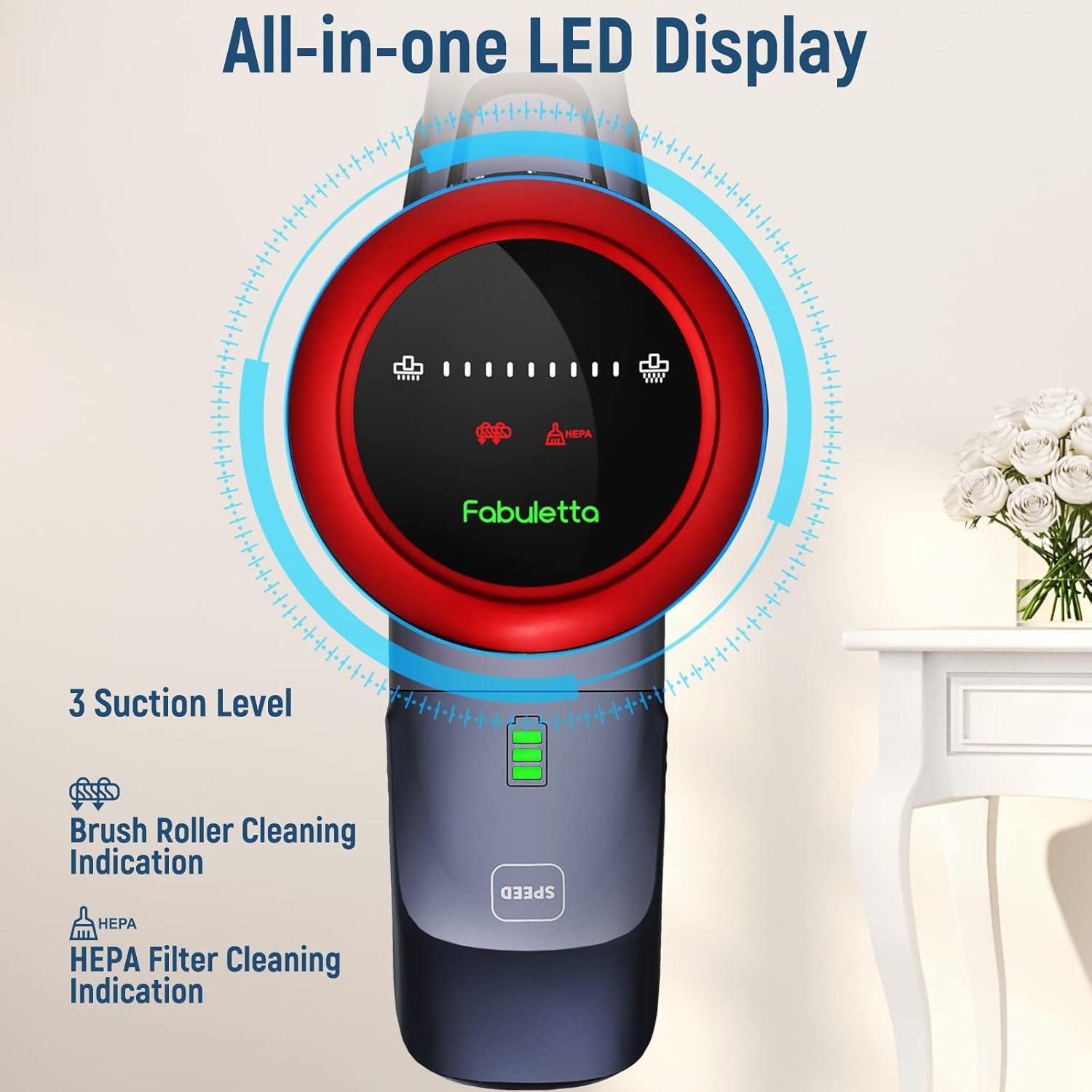 Fabuletta 10-in-1 Cordless Vacuum Cleaner - 24Kpa 250W Brushless Motor Stick Vacuum, Up to 45 Mins Max Runtime Detachable, Led Display, Lightweight Vacuum for Carpet Hard Floor Pet Hair