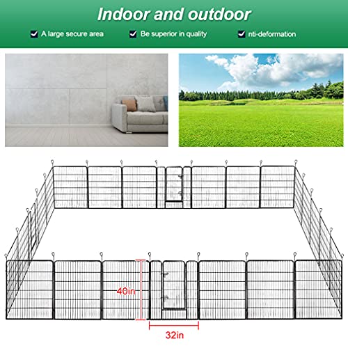 BestPet Dog Playpen Indoor 40 inch 16 Panels Metal Dog Pen Pet Dog Fence Outdoor Exercise Pen with Doors,Pet Puppy Playpen for RV Camping Yard, Black