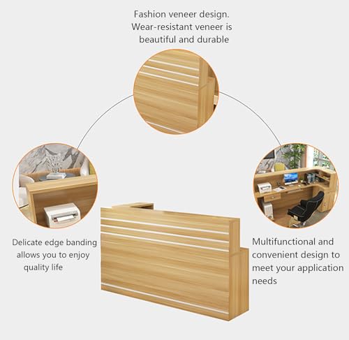 Reception desk with counter, front desk reception counter Retail counter with Display Shelf & Drawers for Office Hotels,Reception Room Office Boutique Lobby，Checkout Office (Wood right,39.4in)