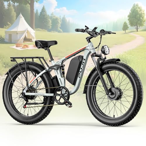 3000W Dual Motors Electric Bike for Adults, 52V 25Ah 26" Fat Tire Fast 36 mph up to 100 Miles Full Suspension Hydraulic Brake Class 3 AWD Off Road Mountain Hunting Ebike