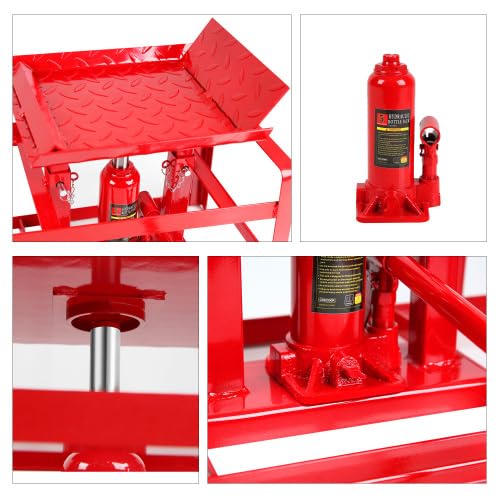 2PCS 5 Ton Hydraulic Car Ramps, Heavy Duty 3-Position Adjustable Vehicle Lift Ramps 9.3"-14" Height, Anti-Slip Steel Ramps for Oil Changes & Garage Repairs, Red