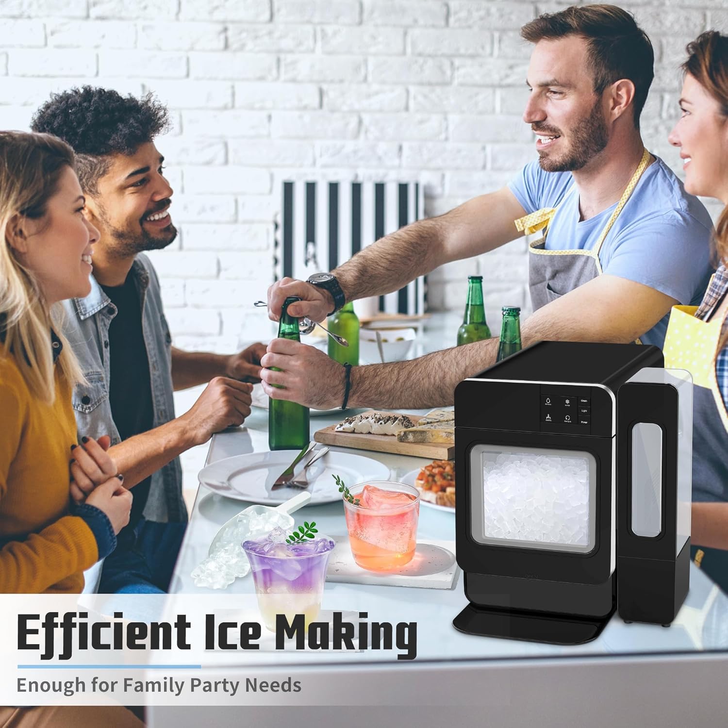 Countertop Nugget Ice Maker, Portable Ice Machine 33 lbs/Day Chewable Ice with Self-Cleaning & Auto Water Refill, Suitable for Home Office Bar Party (Black)