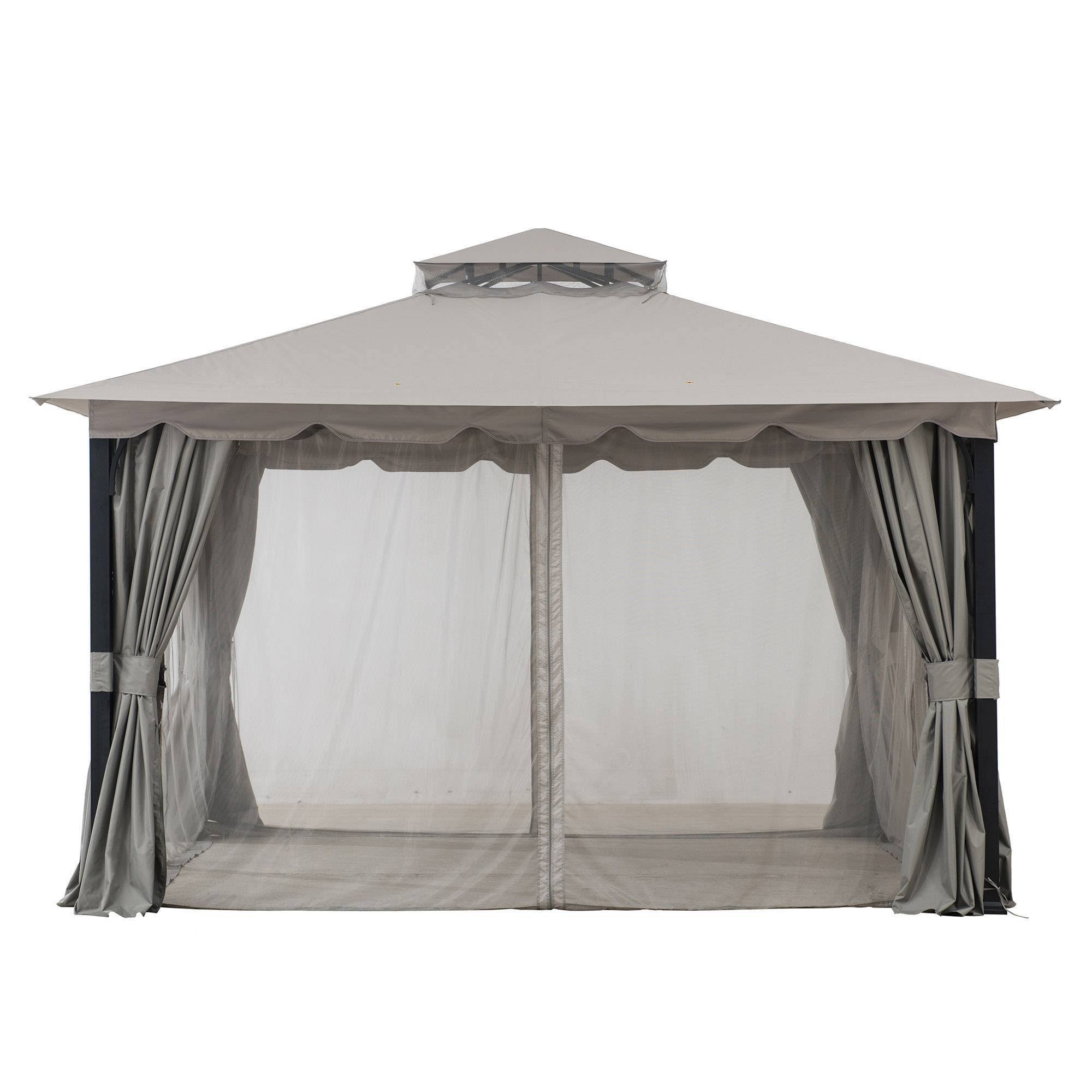 Sunjoy A101011400 Pindar 10x11 ft. Steel Gazebo with 2-Tier Hip Roof, Gray