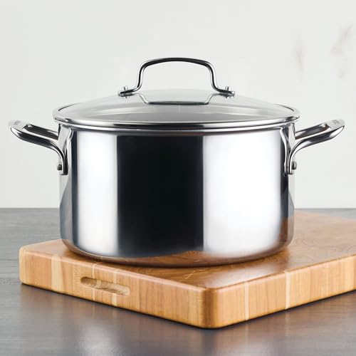 Circulon C1 Series Clad Stainless Steel with ScratchDefense Technology Cookware Nonstick Induction Stockpot with Lid, Metal Utensil Safe, 8 Quart - Polished Stainless Steel