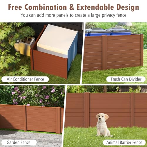 Happygrill Air Conditioner Fence, 2-Panel Trash Can Enclosure w/Stakes, 48”L x 37.5”H Pool Equipment Fence Screen, Freestanding Outdoor Privacy Fence Panel Kit for Lawn, Garden & Patio, Brown