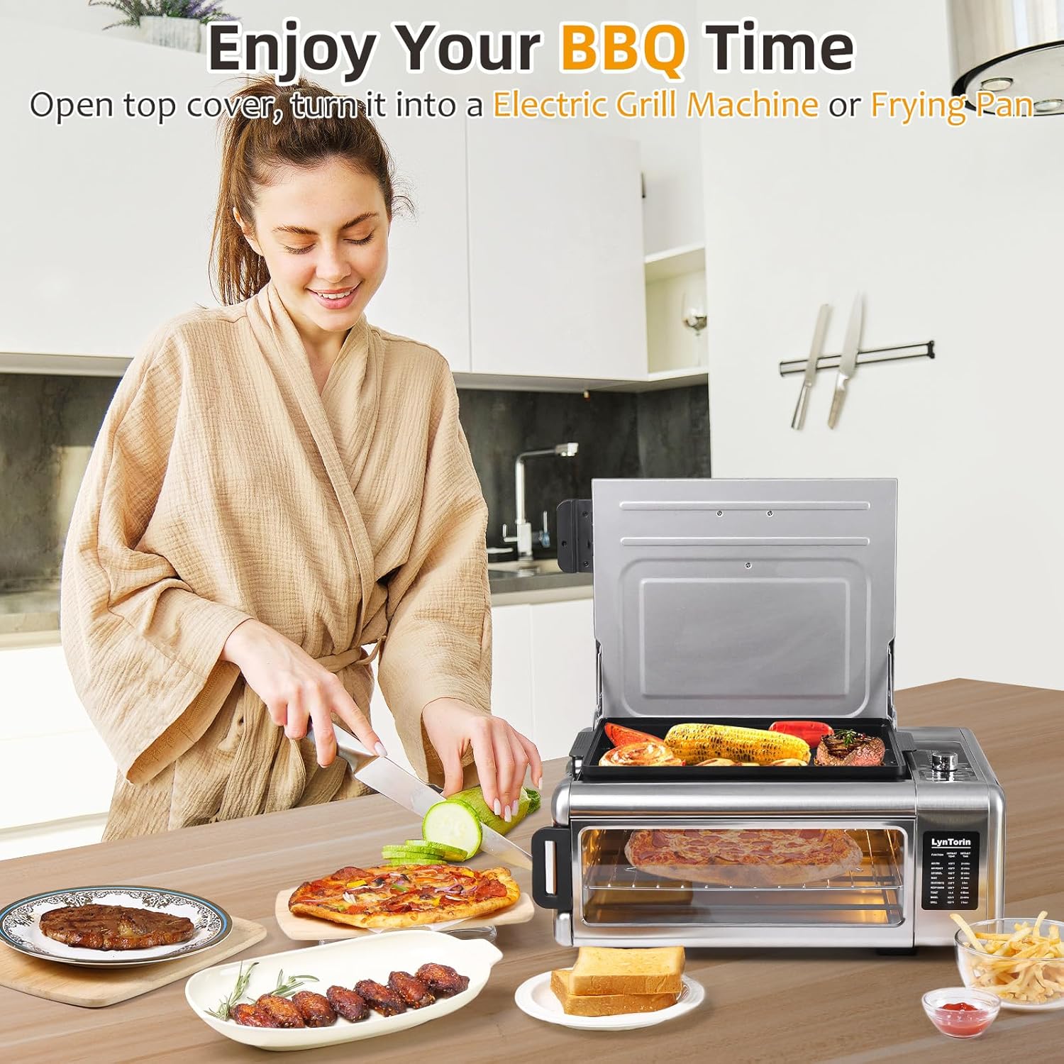 Digital Air Fry Countertop Oven, Air Fryer Toaster Oven Combo Flip UP Save 50% Space, 9 in 1 Electric Indoor Countertop Pizza Oven Air Fryer Easy Clean