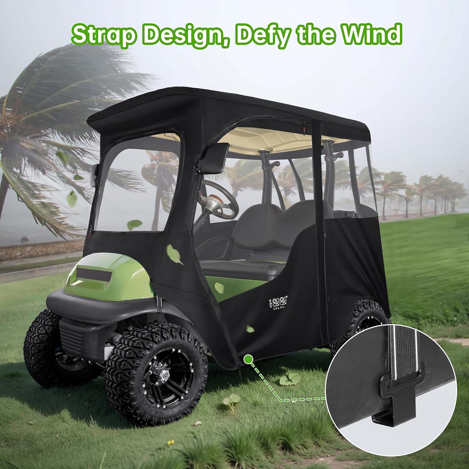 10L0L Deluxe 2 Passenger Enclosure for Club Car Precedent, Onward & Tempo Golf Cart, 4-Sided Clear PVC Window Rain Cover with Zipper Entry