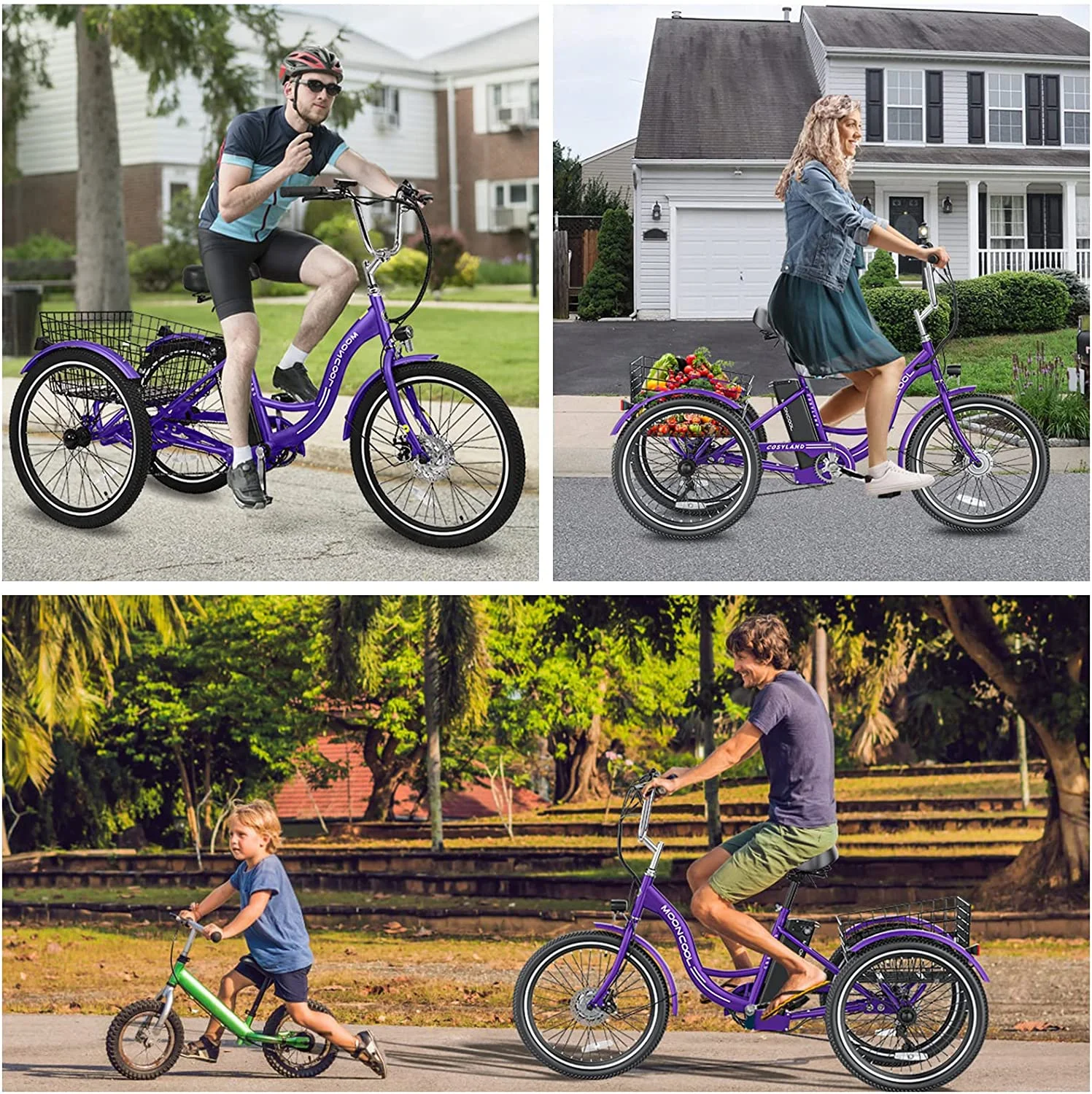 ABORON 350W Electric Trike, 7 Speed 24"/26" 3 Wheel Electric Bicycle with 36V 14.5Ah Lithium Battery UL Certified, Electric Tricycle for Adults with Rear Basket