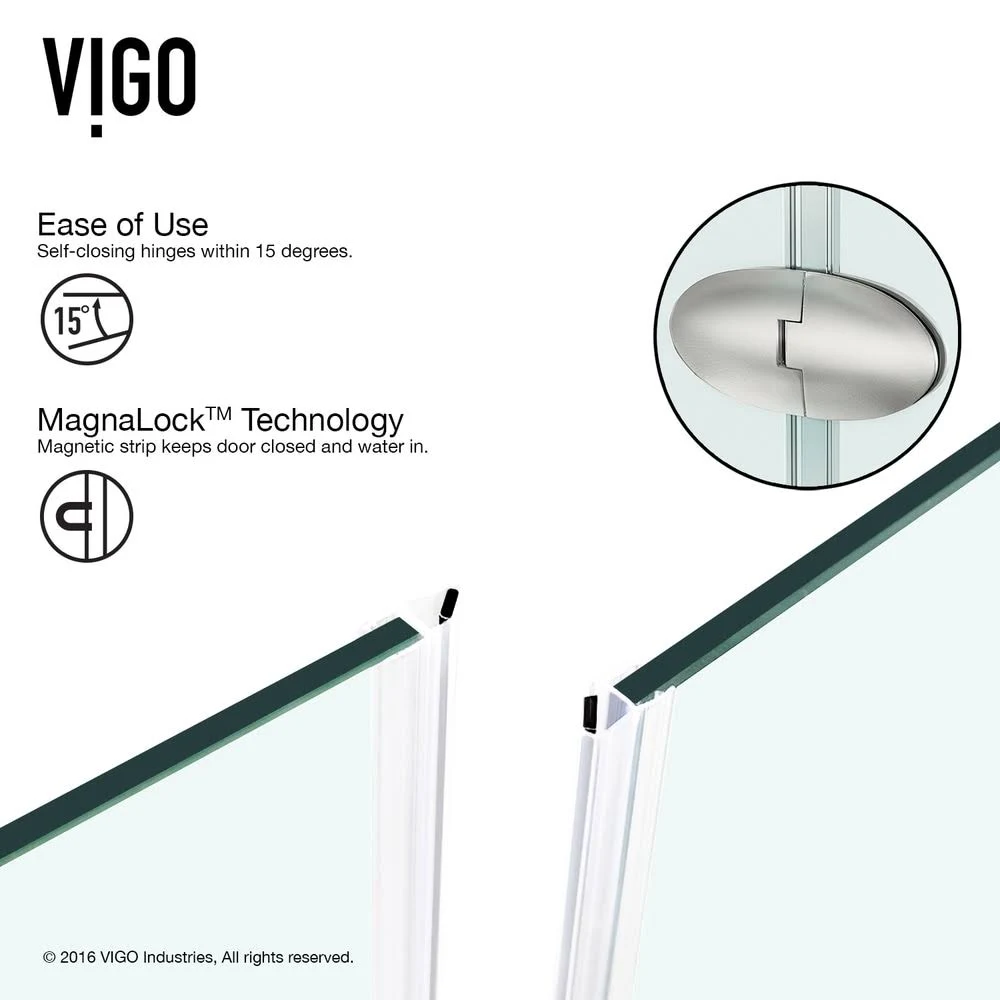 Vigo VG6061BNCL38W Verona Frameless Neo-Angle Shower Enclosure with Base