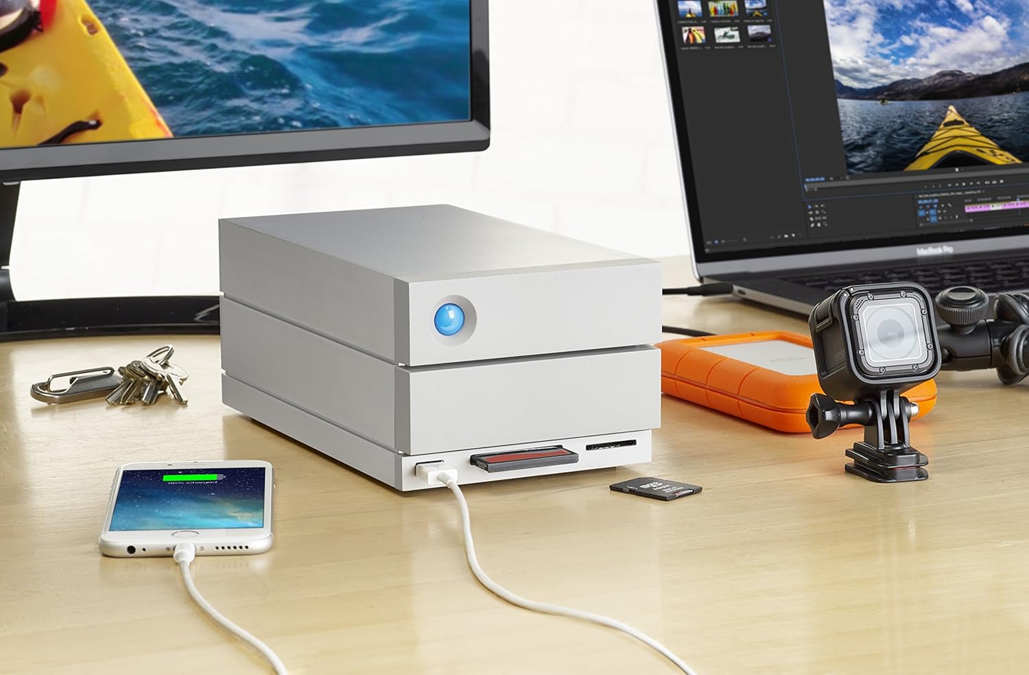 LaCie 2big Dock RAID 8TB External RAID Hard Drive HDD with SD Card CF Card Slots, for Mac and PC Desktop Data Redundancy Thunderbolt 3 USB-C USB 3.0, 1 Month Adobe CC, Data Recovery (STGB8000400)