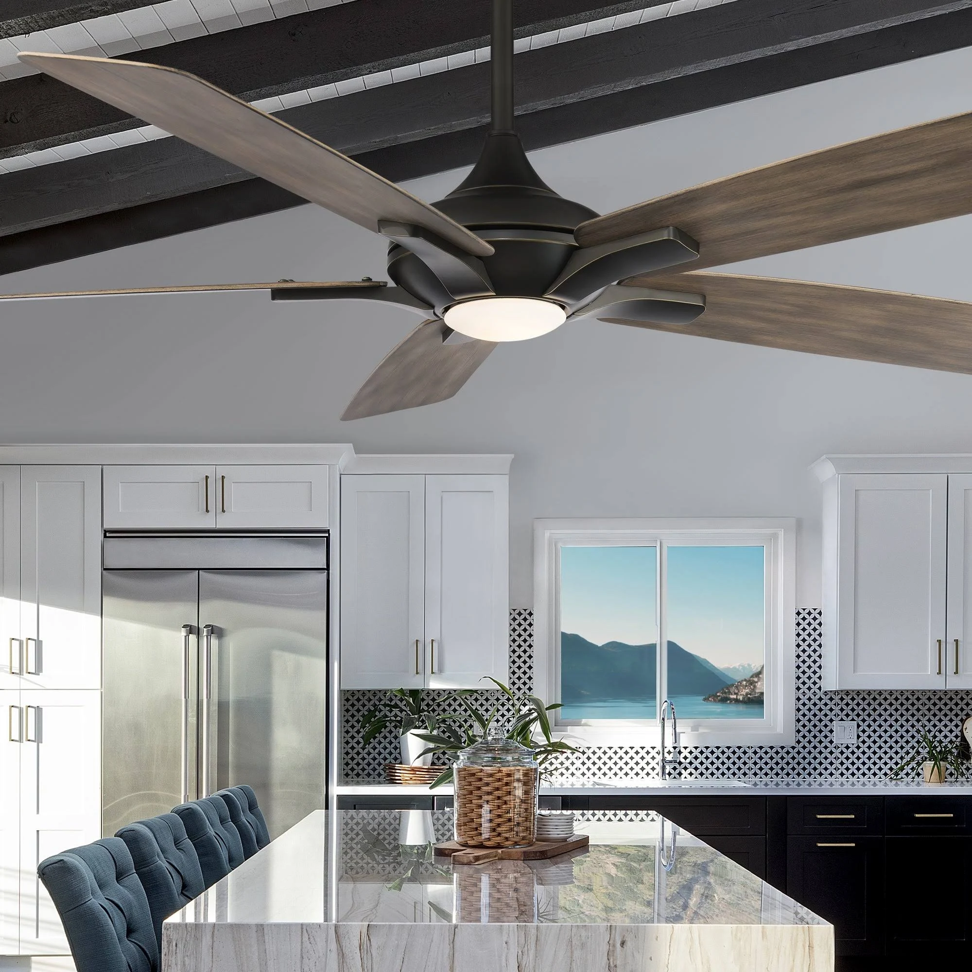 Mykonos 60 inch Ceiling Fan with Light by Modern Forms, Bronze / Dark Walnut, FR-W2008-60L-BZ/DW