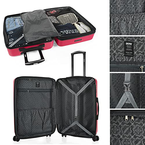 Hard Shell Suitcase Set of 2-4 Double Wheel ABS Luggage Sets 3 Piece with TSA Combination Lock - Resistant and Lightweight Hard Suitcase Set in Small Cabin Size, Medium and Large, Fuchsia