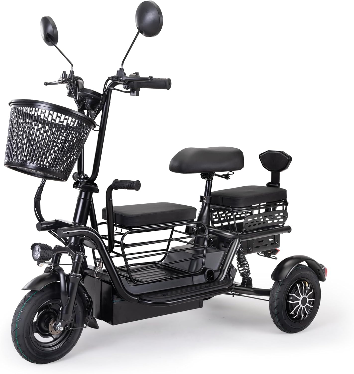 Electric Bike for Adults Seniors Foldable Tricycle w/3 Seats, 3-Wheel Adult Electric Bicycles Trike Ebike Cruiser with Baskets for Shopping Cycling, LED Display, Lights, 48V 400W, Black