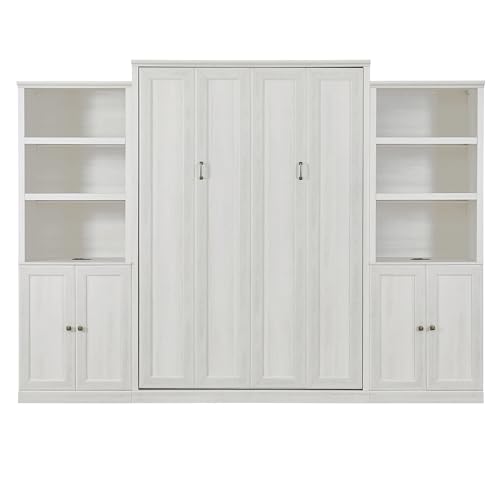 Queen Size Murphy Bed Wall Bed with a Storage Shelf, Space-Saving Wall Bed for Multipurpose Guest Room or Home Office - Gray