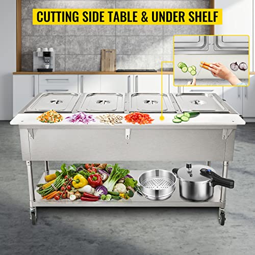 VEVOR Commercial Electric Food Warmer, 2-Pot Steam Table Food Warmer 0-100℃ w/ 2 Lockable Wheels, Professional Stainless Steel Material for Catering and Restaurants