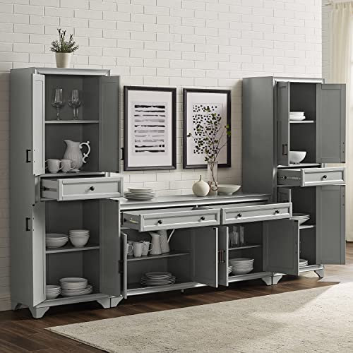 Crosley Furniture Tara 3-Piece Modern Farmhouse Sideboard Buffet Cabinet and Kitchen Storage Pantry Set, Distressed Gray