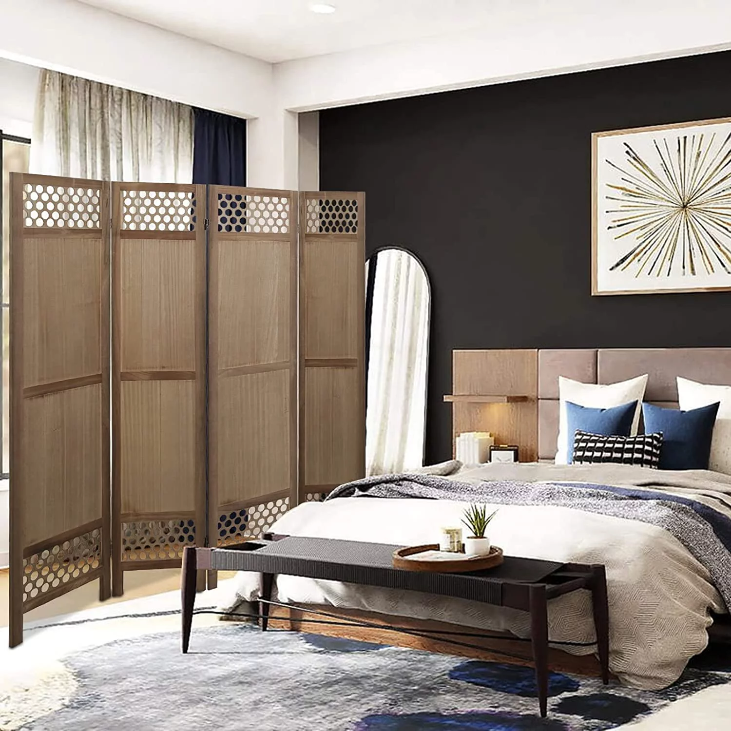 Hofitlead 4 Panel Room Divider, 5.6Ft Room Dividers and Folding Privacy Screens, Light Brown