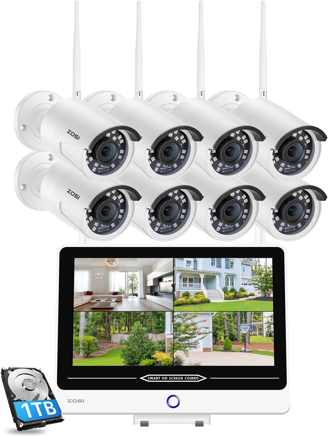 ZOSI 5MP Lite Home Security Camera System Indoor Outdoor,8 Channel H.265+ CCTV DVR and 8 x 1080p 1920TVL Weatherproof Surveillance Cameras,80ft Night Vision,Motion Alert,Remote Access,NO HDD