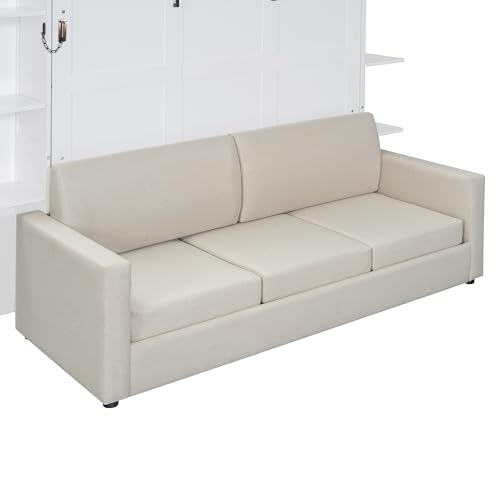 Polibi Queen Size Murphy Bed - Multi-Functional Wall Bed with Sofa Cushion, Folds into Cabinet, Ideal for Guest Room/Home Office/Gym, Gray