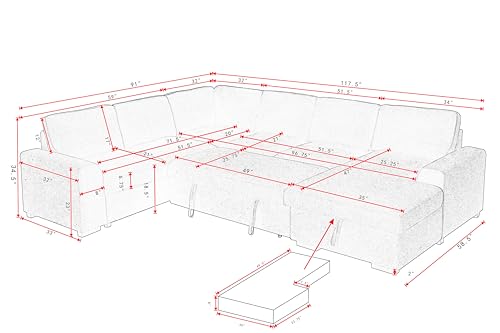 Oversized U-Shaped Sectional Sofa Couch Plush Corduroy Upholstered Modular Deep Seat Sofa&Couch Sectional W/Right Facing Chaise Lounge and 7 Toss Pillows for Home Apartment Living Room Furniture Sets