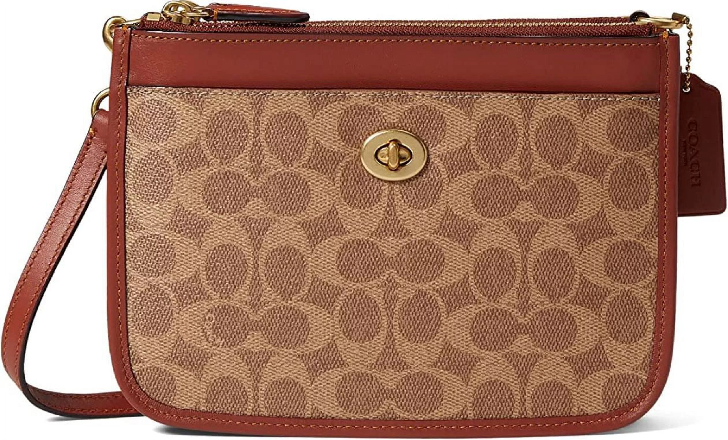 COACH Womens Coated Canvas Signature Slim Turnlock Crossbody B4/Tan Rust C6661-B4NQ4 One Size - Curated Treasures Market