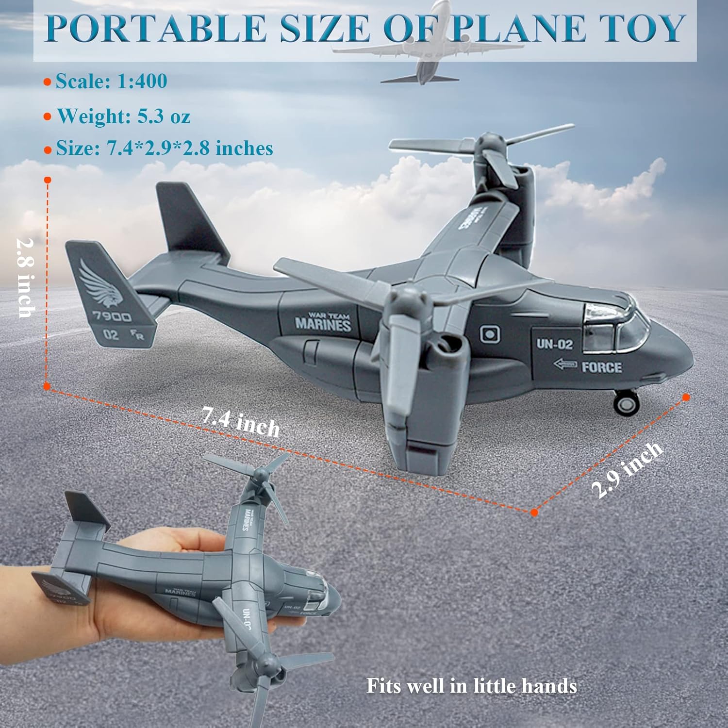 OTONOPI Military Helicopter Toy Marines Force Plane Model Military Transport Aircraft Fighter Jet Die-Cast Metal Pull Back Airplanes with Lights and Sounds for Kids or Collection Pack of 2