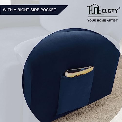 Stretch recliner couch covers 4 Seat 10-piece, Soft Velvet reclining sofa slipcover Non Slip with Pocket Armchair Covers Furniture Protector-Royal blue-4 Seat
