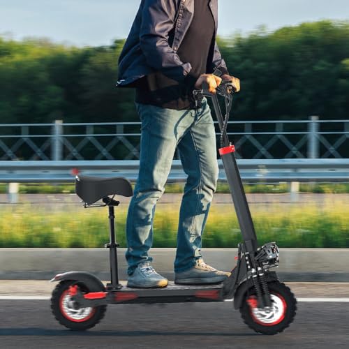 Off Road Electric Scooter Adults, 800/1200W Motor, 48V 15/18/21AH Battery, 11" All-Terrain Tires, Heavy Duty E-Scooter with Dual Suspension with Seat