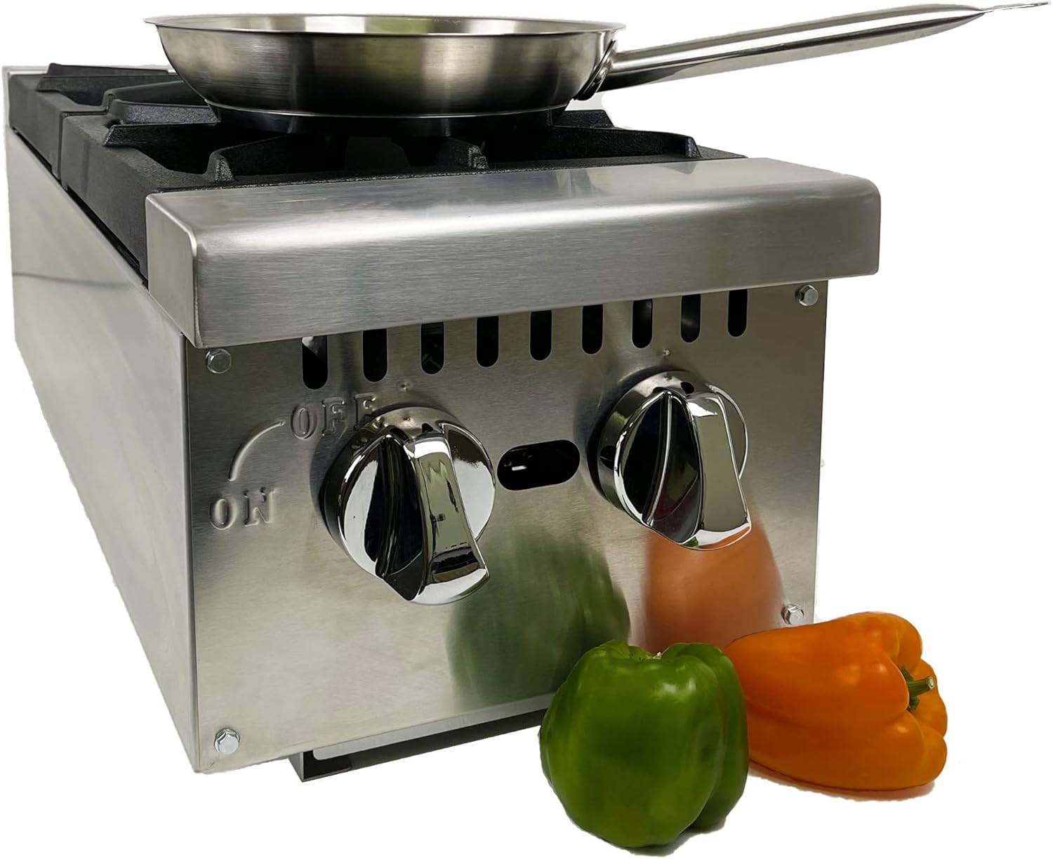 FSE 12-Inch Commercial Heavy Duty Countertop Gas Hotplate/Range with Two Burners, 50,000 BTU (CULCTH12NG)