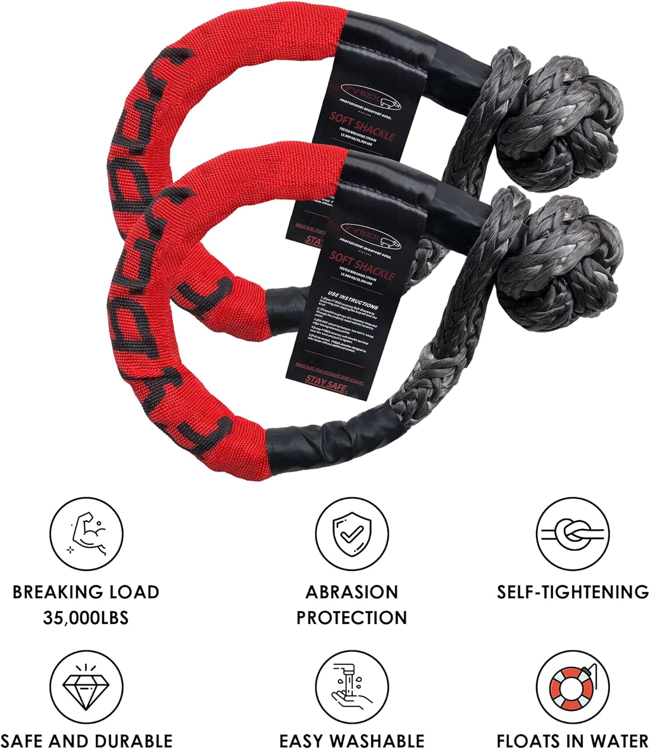 FYBEX Synthetic Soft Shackle Recovery Kit Offroad Recovery Gear for Kinetic Rope & Tow Strap - 1/2" Winch Rope Tow Shackles - Professional Soft Shackles for Yacht Marine Off-Road Recovery Gear Pack of 2